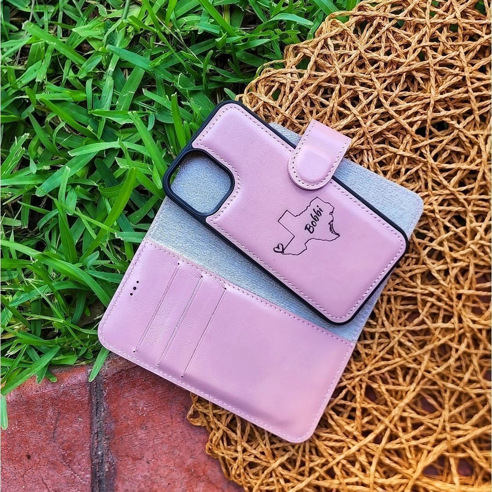 iPhone 12 Premium Leather Wallet Case Pink